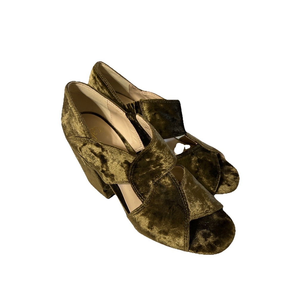 Cabi Interlock Crushed Velvet Block Heels Womens Sz‎ 8 Green Peep Toe